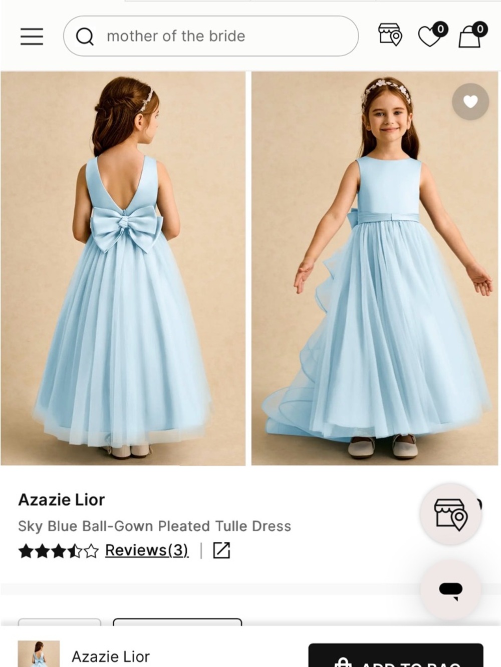 Azazie Sky Blue Pleated Tulle Flower Girl Dress with Bow